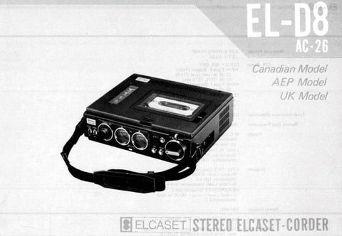 SONY EL-D8 STEREO ELCASET-CORDER CASSETTE TAPE RECORDER SERVICE MANUAL INC BLK DIAG PCBS SCHEM DIAGS AND PARTS LIST 37 PAGES ENG