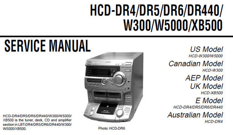 SONY HCD-DR4 HCD-DR5 HCD-DR6 HCD-DR440 W300 W5000 XB500 CD DECK RECEIVER SERVICE MANUAL INC BLK DIAGS SCHEM DIAGS PCBS AND PARTS LIST 88 PAGES ENG