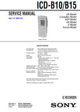 SONY ICD-B16 ICD-B26 IC RECORDER SERVICE MANUAL INC BLK DIAG PCBS SCHEM DIAG AND PARTS LIST 22 PAGES ENG