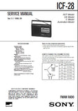 SONY ICF-28 FM AM RADIO SERVICE MANUAL INC PCB SCHEM DIAG AND PARTS LIST 8 PAGES ENG