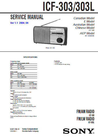 SONY ICF-303 FM AM RADIO ICF-303L FM LW RADIO SERVICE MANUAL INC PCB SCHEM DIAG AND PARTS LIST 10 PAGES ENG