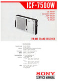 SONY ICF-7500W FM AM 2 BAND RECEIVER SERVICE MANUAL INC BLK DIAG PCBS SCHEM DIAG AND PARTS LIST 13 PAGES ENG