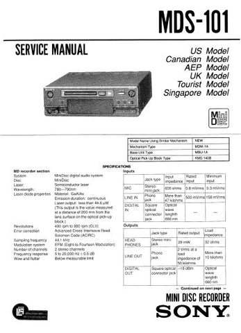 SONY MDS-101 MINI DISC RECORDER SERVICE MANUAL INC BLK DIAG PCBS SCHEM DIAGS AND PARTS LIST 80 PAGES ENG