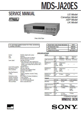 SONY MDS-JA20ES MINIDISC DECK SERVICE MANUAL INC BLK DIAGS PCBS SCHEM DIAGS AND PARTS LIST 84 PAGES ENG