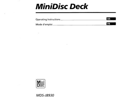 SONY MDS-JB930 MINIDISC DECK OPERATING INSTRUCTIONS 121 PAGES ENG FRANC