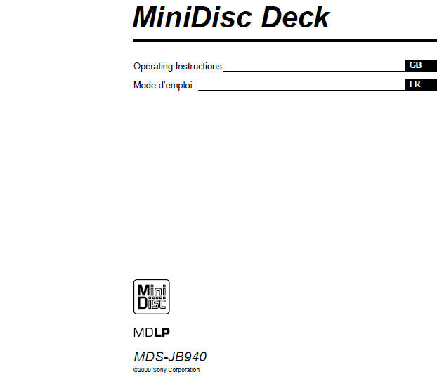 SONY MDS-JB940 MINIDISC DECK OPERATING INSTRUCTIONS 120 PAGES ENG FRANC