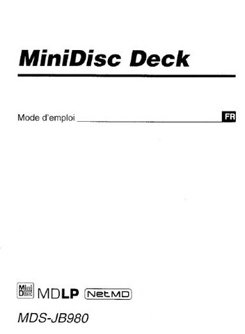 SONY MDS-JB980 MINIDISC DECK MODE D'EMPLOI 28 PAGES FRANC