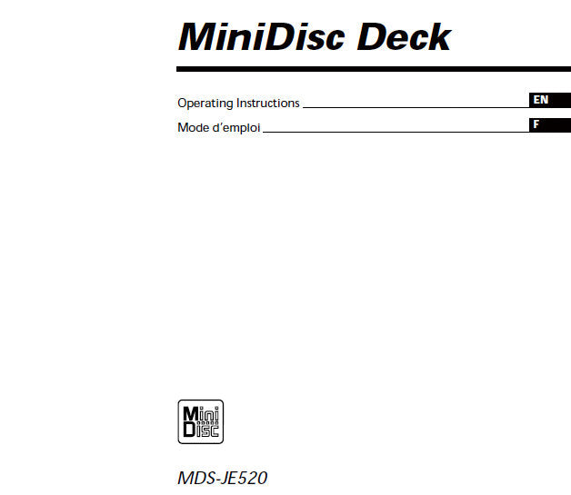 SONY MDS-JE520 MINIDISC DECK OPERATING INSTRUCTIONS 92 PAGES ENG FRANC