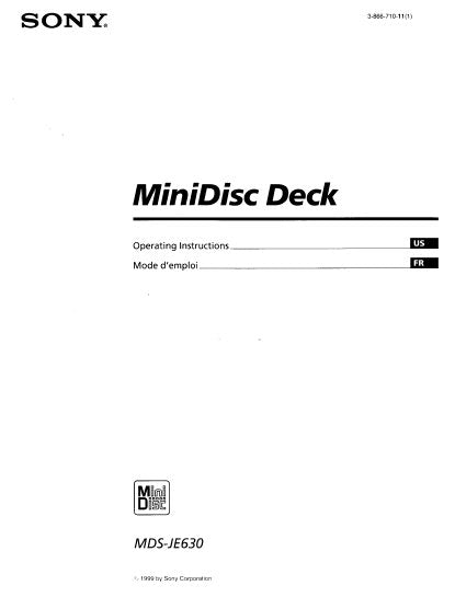 SONY MDS-JE630 MINIDISC DECK OPERATING INSTRUCTIONS 113 PAGES ENG FRANC