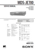 SONY MDS-JE700 MINIDISC DECK SERVICE MANUAL INC BLK DIAGS PCBS SCHEM DIAGS AND PARTS LIST 74 PAGES ENG