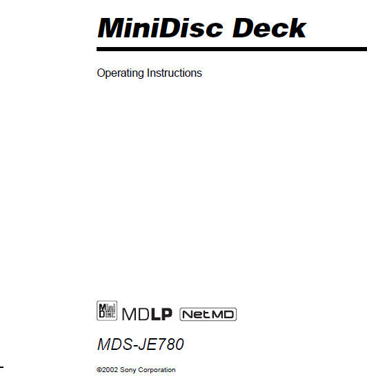 SONY MDS-JE780 MINIDISC DECK OPERATING INSTRUCTIONS 56 PAGES ENG