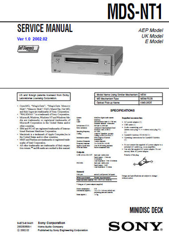 SONY MDS-PC2 MINIDISC DECK SERVICE MANUAL INC BLK DIAGS PCBS SCHEM DIAGS AND PARTS LIST 62 PAGES ENG