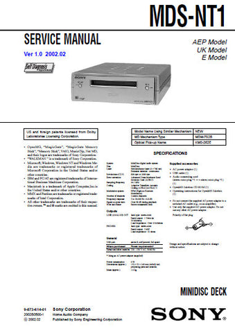 SONY MDS-PC2 MINIDISC DECK SERVICE MANUAL INC BLK DIAGS PCBS SCHEM DIAGS AND PARTS LIST 62 PAGES ENG