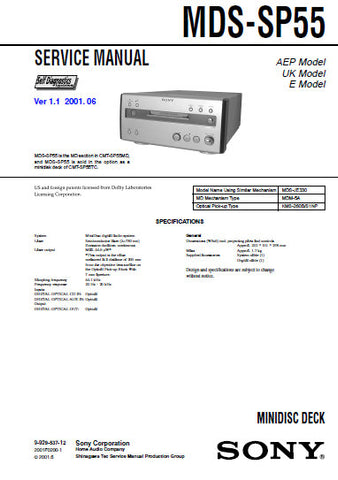 SONY MDS-SP55 MINIDISC DECK SERVICE MANUAL INC BLK DIAGS PCBS SCHEM DIAGS AND PARTS LIST 58 PAGES ENG
