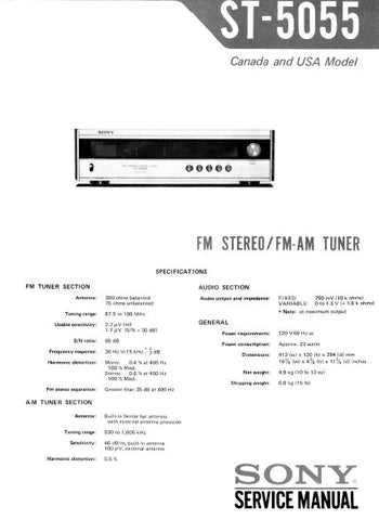 SONY ST-5055 FM STEREO FM AM TUNER SERVICE MANUAL INC BLK DIAG PCBS SCHEM DIAG AND PARTS LIST 26 PAGES ENG