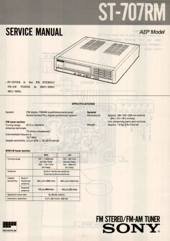 SONY ST-707RM FM STEREO FM AM TUNER SERVICE MANUAL INC PCBS SCHEM DIAG AND PARTS LIST 11 PAGES ENG