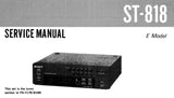 SONY ST-818 FM MW SW TIMER TUNER SERVICE MANUAL INC BLK DIAGS PCBS SCHEM DIAGS AND PARTS LIST 18 PAGES ENG