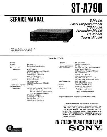 SONY ST-A790 FM STEREO FM AM TIMER TUNER SERVICE MANUAL INC PCBS SCHEM DIAGS AND PARTS LIST 26 PAGES ENG