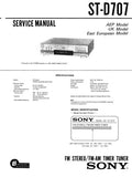 SONY ST-D707 FM STEREO FM AM TIMER TUNER SERVICE MANUAL INC PCBS SCHEM DIAGS AND PARTS LIST 26 PAGES ENG