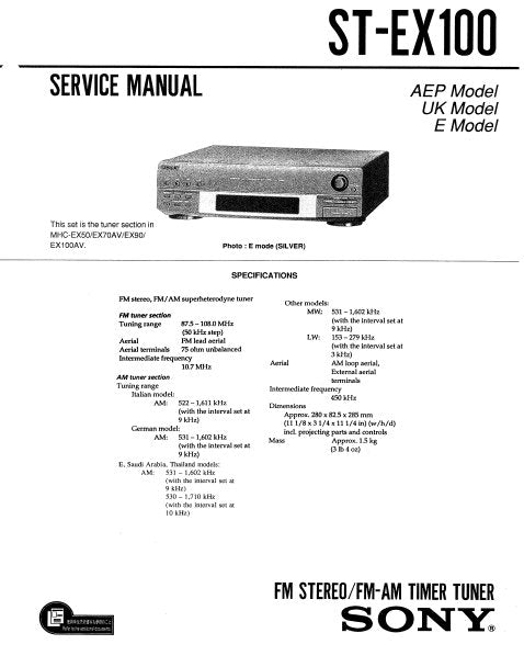 SONY ST-EX100 FM STEREO FM AM TIMER TUNER SERVICE MANUAL INC PCBS SCHEM DIAG AND PARTS LIST 23 PAGES ENG