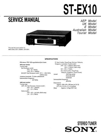 SONY ST-EX10 STEREO TUNER SERVICE MANUAL INC BLK DIAG PCBS SCHEM DIAG AND PARTS LIST 20 PAGES ENG