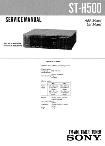 SONY ST-H500 FM AM TIMER TUNER SERVICE MANUAL INC PCBS SCHEM DIAGS AND PARTS LIST 16 PAGES ENG