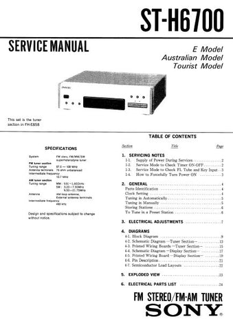 SONY ST-H6700 FM STEREO FM AM TUNER SERVICE MANUAL INC BLK DIAG PCBS SCHEM DIAGS AND PARTS LIST 21 PAGES ENG