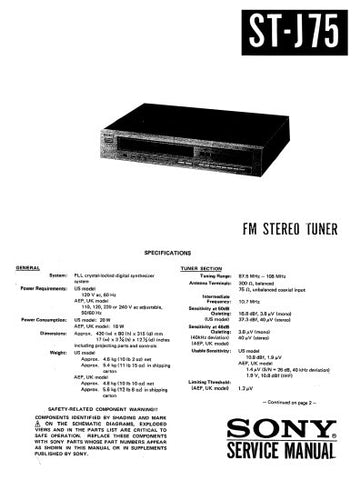 SONY ST-J75 FM STEREO TUNER SERVICE MANUAL INC SCHEM DIAGS AND PARTS LIST 26 PAGES ENG