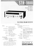 SONY STR-1800 FM STEREO FM AM RECEIVER SERVICE MANUAL INC BLK DIAG PCBS SCHEM DIAGS AND PARTS LIST 14 PAGES ENG