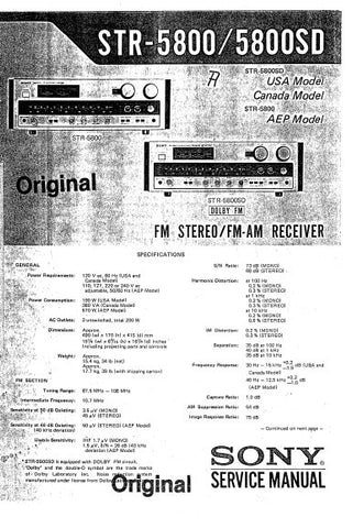 SONY STR-5800 STR-5800SD FM STEREO FM AM RECEIVER SERVICE MANUAL INC PCBS SCHEM DIAGS AND PARTS LIST 23 PAGES ENG