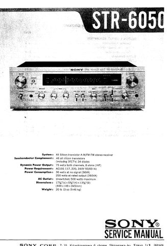 SONY STR-6050 FM AM STEREO RECEIVER SERVICE MANUAL INC BLK DIAG PCBS SCHEM DIAGS AND PARTS LIST 40 PAGES ENG