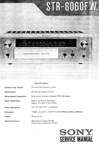 SONY STR-6060FW STEREO RECEIVER SERVICE MANUAL INC BLK DIAG PCBS SCHEM DIAGS AND PARTS LIST 48 PAGES ENG