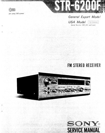 SONY STR-6200F FM STEREO RECEIVER SERVICE MANUAL INC BLK DIAGS PCBS SCHEM DIAGS AND PARTS LIST 68 PAGES ENG