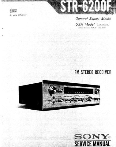 SONY STR-6200F FM STEREO RECEIVER SERVICE MANUAL INC BLK DIAGS PCBS SCHEM DIAGS AND PARTS LIST 68 PAGES ENG