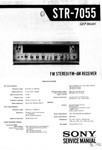 SONY STR-7055 FM STEREO FM AM RECEIVER SERVICE MANUAL INC BLK DIAG PCBS SCHEM DIAG AND PARTS LIST 40 PAGES ENG