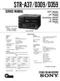 SONY STR-A37 STR-D309 STR-D359 STEREO FM AM RECEIVER SERVICE MANUAL INC BLK DIAG PCBS SCHEM DIAGS AND PARTS LIST 41 PAGES ENG