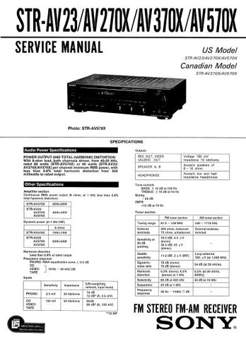 SONY STR-AV23 STR-AV270X STR-AV370X STR-AV570X FM STEREO FM AM RECEIVER SERVICE MANUAL INC BLK DIAG PCBS SCHEM DIAGS AND PARTS LIST 26 PAGES ENG