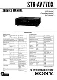 SONY STR-AV770X FM STEREO FM AM RECEIVER SERVICE MANUAL INC BLK DIAG PCBS SCHEM DIAGS AND PARTS LIST 31 PAGES ENG