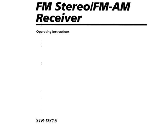 SONY STR-D315 FM STEREO FM AM RECEIVER OPERATING INSTRUCTIONS 20 PAGES ENG