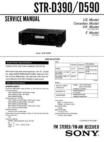 SONY STR-D390 STR-D590 FM STEREO FM AM RECEIVER SERVICE MANUAL INC PCBS SCHEM DIAGS AND PARTS LIST 33 PAGES ENG