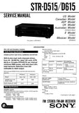 SONY STR-D515 STR-D615 FM STEREO FM AM RECEIVER SERVICE MANUAL INC PCBS SCHEM DIAGS AND PARTS LIST 41 PAGES ENG