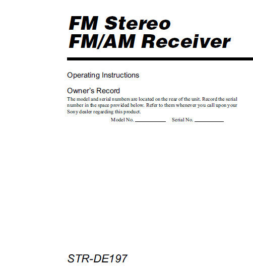 SONY STR-DE197 FM STEREO FM AM RECEIVER OPERATING INSTRUCTIONS 32 PAGES ENG