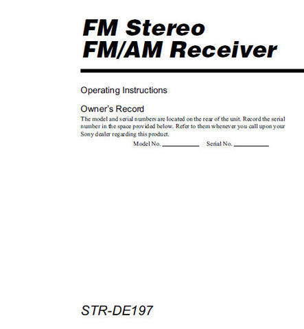 SONY STR-DE197 FM STEREO FM AM RECEIVER OPERATING INSTRUCTIONS 32 PAGES ENG