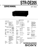 SONY STR-DE205 FM STEREO FM AM RECEIVER SERVICE MANUAL INC PCBS SCHEM DIAGS AND PARTS LIST 19 PAGES ENG