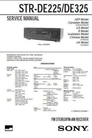 SONY STR-DE225 STR-DE325 FM STEREO FM AM RECEIVER SERVICE MANUAL INC PCBS SCHEM DIAGS AND PARTS LIST 33 PAGES ENG