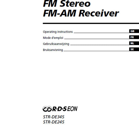 SONY STR-DE245 STR-DE345 FM STEREO FM AM RECEIVER OPERATING INSTRUCTIONS 110 PAGES ENG FRANC NL SW