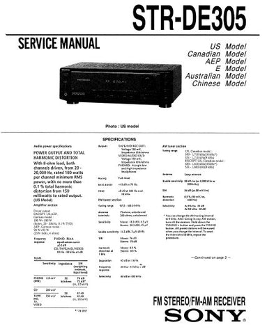 SONY STR-DE305 FM STEREO FM AM RECEIVER SERVICE MANUAL INC PCBS SCHEM DIAGS AND PARTS LIST 25 PAGES ENG