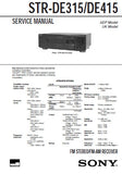 SONY STR-DE315 STR-DE415 FM STEREO FM AM RECEIVER SERVICE MANUAL INC PCBS SCHEM DIAGS AND PARTS LIST 14 PAGES ENG