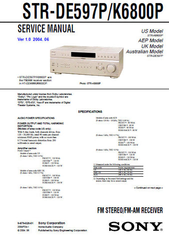 SONY STR-DE597P STR-K800P FM STEREO FM AM RECEIVER SERVICE MANUAL INC BLK DIAGS PCBS SCHEM DIAGS AND PARTS LIST 60 PAGES ENG