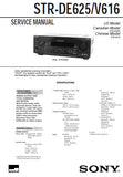 SONY STR-DE625 STR-V616 FM STEREO FM AM RECEIVER SERVICE MANUAL INC BLK DIAGS PCBS SCHEM DIAGS AND PARTS LIST 42 PAGES ENG